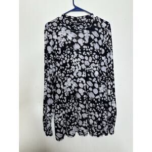 Logo Layers Lori Goldstein Size XL Long Sleeve Mesh Top Black White Geometric